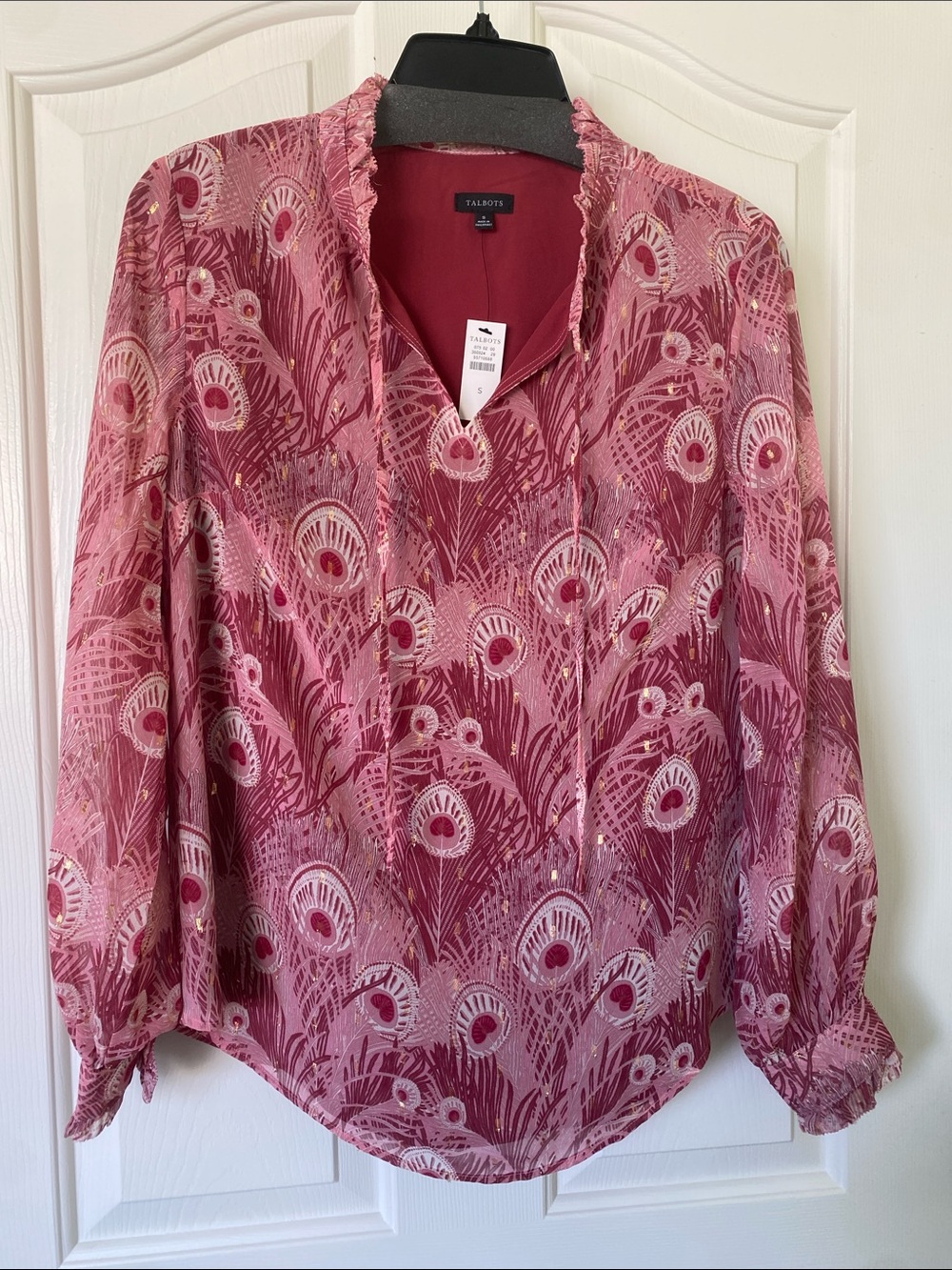 Talbots Rose and Mauve Peony-Print V-Neck Blouse